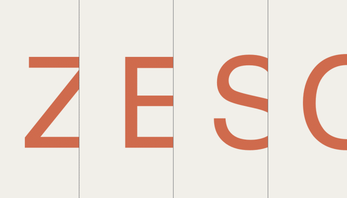 Zeso Architects logo - fire orange bogstaver på række på gå baggrund